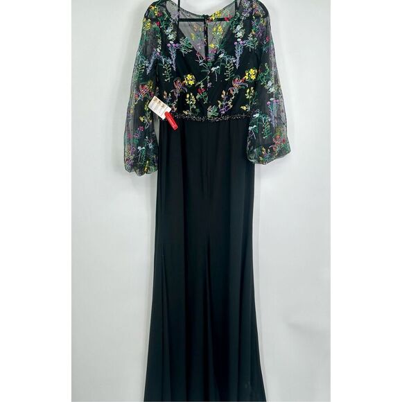 Mac Duggal NWT size 12 black EMBROIDERED ILLUSION GOWN style 79479 - Picture 12 of 16